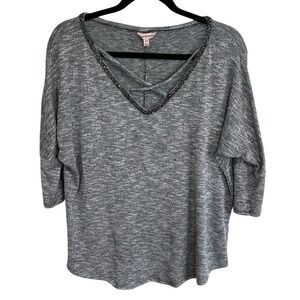 Juicy Couture Gray V-neck Rhinestone Knit Top Womens Size‎ XS 3/4 Sleeve Casual